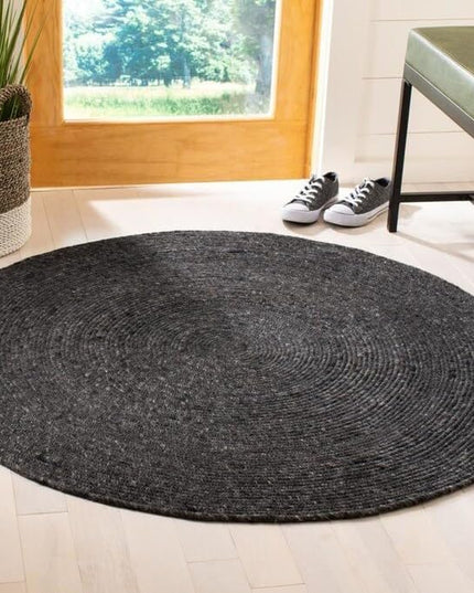 FRELISH DECOR Handwoven Jute Area Rug - Black Round Rustic Vintage Braided Reversible Rug - Eco Friendly Rug for Bedroom - Kitchen - Living Room - Farmhouse (5' Round - Black)