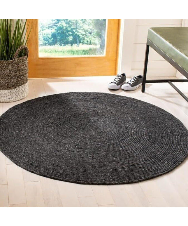 FRELISH DECOR Handwoven Jute Area Rug - Black Round Rustic Vintage Braided Reversible Rug - Eco Friendly Rug for Bedroom - Kitchen - Living Room - Farmhouse (5' Round - Black)