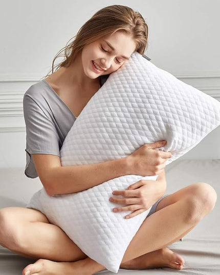 NTCOCO Shredded Memory Foam Bed Pillows for Sleeping Standard Size Set of 2, with Washable Removable Hypoallergenic Sleep Pillow for Back and Side Sleeper