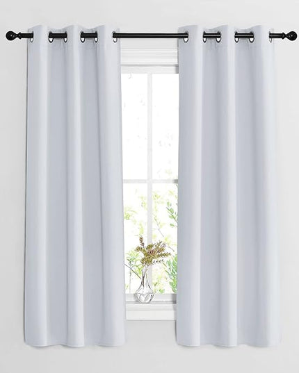 NICETOWN Bedroom Curtains 2 Panels Set - Easy Care Solid Thermal Insulated Silver Grommet Light Blocking Room Darkening Drapes for Bedroom/Kids Room 37 in x 63 in (W x L) , Greyish White)