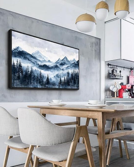 ERQINHUA Black Framed Canvas Wall Art For Bedroom Large Wall Decor For Living Room Modern Office Home Decorations Printed Misty and Fog Forest Painting Mountain Landscape Wall Aesthetics 24x48 In