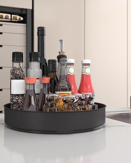 VAEHOLD Lazy Susan Stainless Steel Black Spice Rack Turntable for Pantry Cabinet - Decorative Trays Storage Containers Organizer for Kitchen Cabinet, Snacks, Bathroom (10 inches)