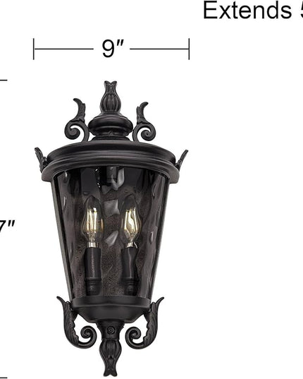 John Timberland Casa Marseille European Outdoor Wall Light Fixture Textured Black Scroll 17" Clear Hammered Glass for Exterior House Porch Patio Outside Deck Garage Yard Front Door Garden Home