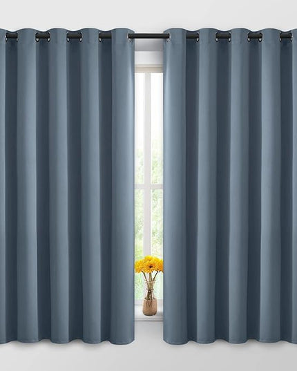 Yakamok Blackout Curtains Room Darkening Thermal Insulated Window Panels,Solid Grommet Top Drapes for Bedroom/Living Room(62Wx63L, Stone Blue, 2 Panels)