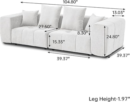 JACH 2 Seater Sofas Sectional Couches, Modern Love Seat Office Couch, Loveseat Modular Couch, Cozy Sleeper Sofa for Apartment, Bedroom, Living Room (Linen Fabric, White)