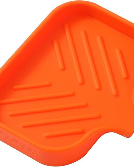 Silicone Bathroom Soap Dishes with Drain Spout-Bathroom and Kitchen Sink Organizer,Sponge Holder,Dish Soap Tray,Perfect for Dispenser,Scrubber,Bottle,Cup on Sink or Counter-Orange 4.9"×3.2"