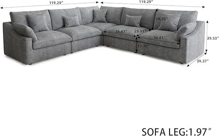 Cloud Couch Modular Sectional Sofa,119inch V Shaped Sofa,Down Filled 5 Seater Convertible Living Room Sets,Cover Washable and Replaceable Couches for Living Room,Gray