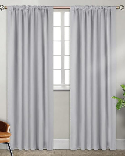 BGment Rod Pocket and Back Tab Blackout Curtains for Bedroom - Thermal Insulated Room Darkening Curtains for Living Room, 2 Window Curtain Panels (52 x 90 inch, Light Grey)
