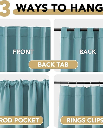 H.VERSAILTEX Blackout Curtains Thermal Insulated Window Treatment Panels Room Darkening Blackout Drapes for Living Room Back Tab/Rod Pocket Bedroom Draperies, 52 x 63 Inch, Solid Aqua, 2 Panels