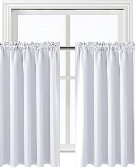 DWCN White Room Darkening Curtains for Kitchen/Bedroom, 60 x 36 inches Long - Energy Saving Window Drapes for Nursery with Rod Pocket, Set of 2 Panels