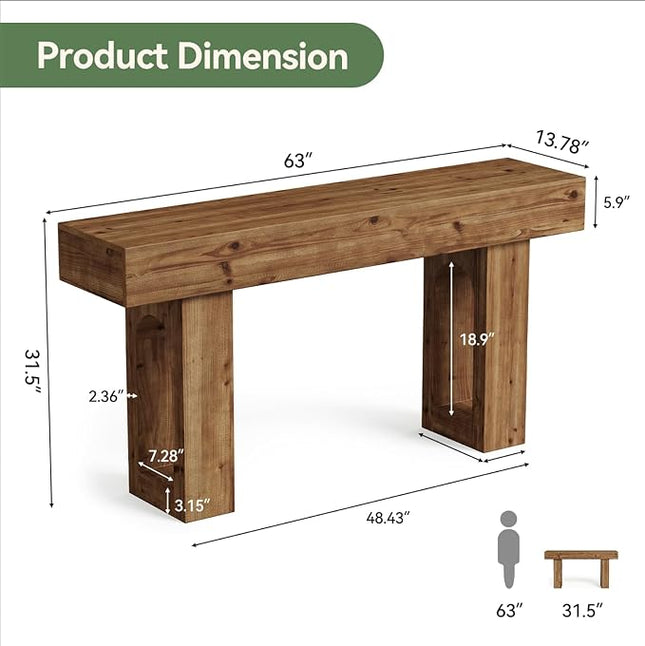 Solid Wood Console Table, 63-Inch Long Farmhouse Entryway Table, Sofa Console Behind Couch, for Foyer, Hallway, Living Room