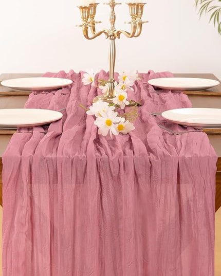 Socomi 3pcs Mauve Christmas Cheesecloth Table Runner Boho Rustic Gauze 120 inch 10FT Cheese Cloth Runner for Wedding Party Baby Shower Birthday Home Decor Holiday Decorations