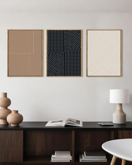 ANHUIB Neutral Canvas wall art Boho Modern Wall Decor Abstract Line Painting 12x16 Inch Set of 3 for Living Room Bedroom Bathroom