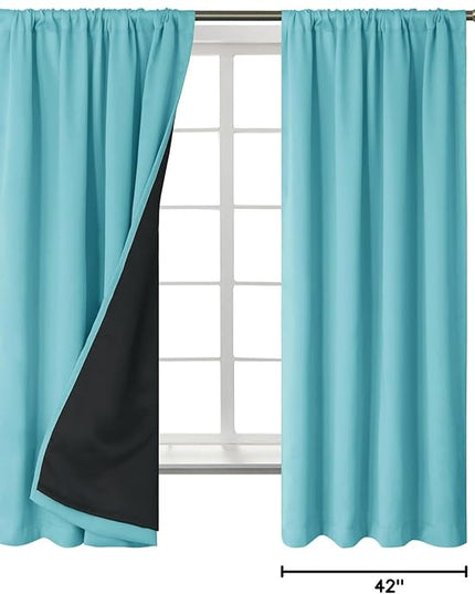 BGment 100% Blackout Curtains for Bedroom 63 Inch Length, Full Room Darkening Curtains for Living Room Rod Pocket with Thermal Insulated Liner, Each Window Curtains 2 Panels, 42 x 63 Inch, Aqua