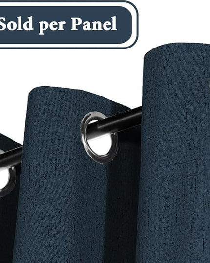 H.VERSAILTEX 100% Blackout Curtain for Bedroom 63 Inches Long Grommet Linen Face Full Light Blocking Curtain Drape for Living Room Thermal Insulated Linen Look Curtain 1 Panel, 52" W x 63" L, Navy
