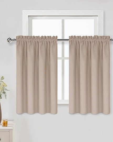DWCN Blackout Curtains for Living Room Thermal Insulated, Energy Saving & Noise Reducing Bedroom Curtains, Camel, W 42x L 36 Inch, Set of 2 Rod Pocket Curtain Panels
