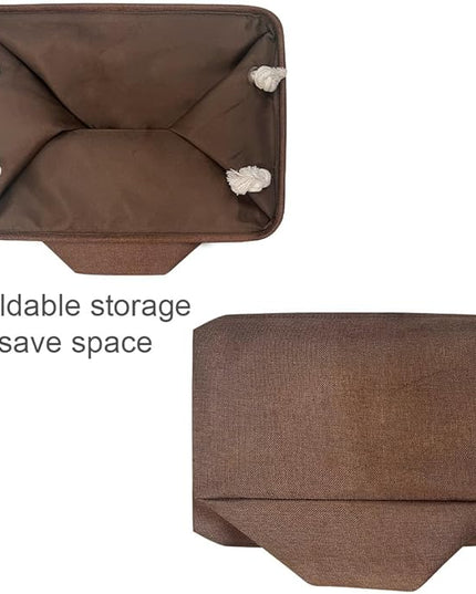TheWarmHome Decorative Basket Rectangular Fabric Storage Bin Organizer Basket with Handles for Clothes Storage (Brown,Large-3Pack,15.7L*11.8W*8.3H)