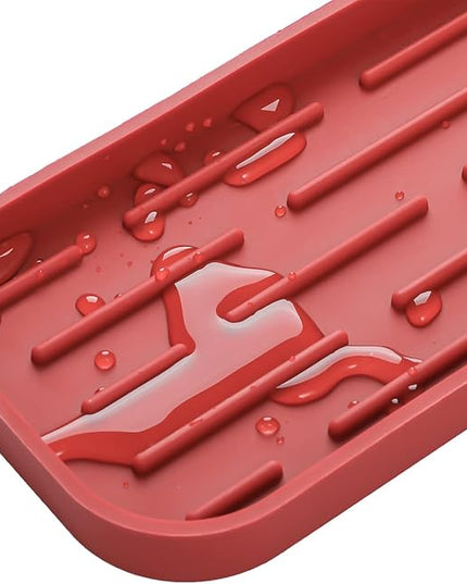 Silicone Kitchen Sink Organizer Tray for Multiple Usage,Eco-Friendly Sponges Holder for Kitchen Bathroom Counter or Sink,Dish Soap Dispenser,Scrubber,Bottle,Cup (Red, 12"×4")