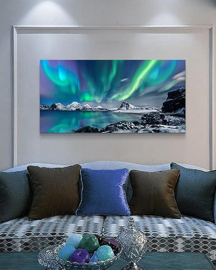 Blue Aurora Scenery Canvas Pictures Artwork Framed Canvas Wall Art For Living Room Large Size Wall Decor For Office Bedroom Wall Decorations Paintings Ready To Hang 30" X 60"
