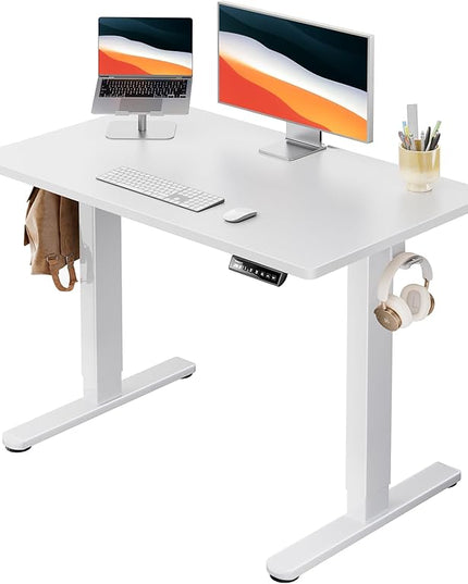 HUANUO Electric Standing Desk, 40" x 24" Whole Piece Desktop, Adjustable Height Computer Desk, 4 Height Memory Settings, Sit Stand Up Desk for Home Office, White