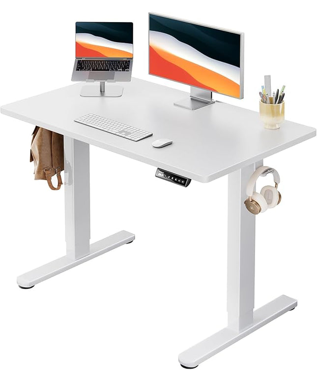 HUANUO Electric Standing Desk, 40" x 24" Whole Piece Desktop, Adjustable Height Computer Desk, 4 Height Memory Settings, Sit Stand Up Desk for Home Office, White