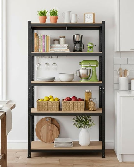 Heavy Duty 5-Tier Storage Shelving Unit, Black Steel Frame with MDF Boards, 71" H x 35.5" W x 15.8" D, 2000 lbs Capacity, Adjustable Garage Organization Rack