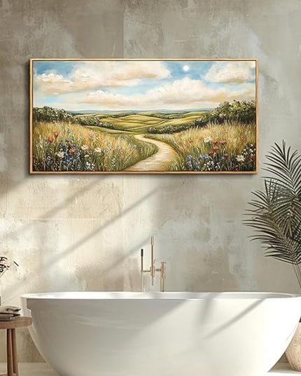 PHAOHUAXM Wall Art For Living Room Canvas Wall Decor For Bedroom Print Ink-Wash Landscape Paintings Office Restaurant Room Decorations Printing Artwork Ready To Hang Home Decor Wood Framed 20"X40"