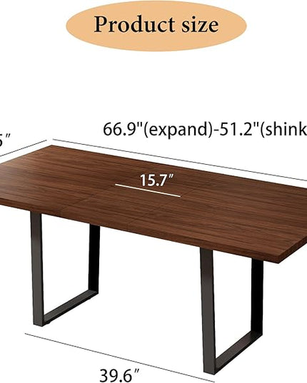 ZckyCine Walnut Color Expandable Dining Table, 51-67 Inches Adjustable Length, Modern Simple Design, Perfect for Family & Office, Seats 6+