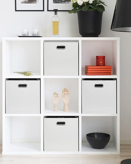 Posprica Fabric Storage Cubes, 13x13 Collapsible Storage Bins with Dual Handles, Foldable Storage Boxes Basket for Closet Shelf Cabinet Bookcase Organization, Set of 4, White