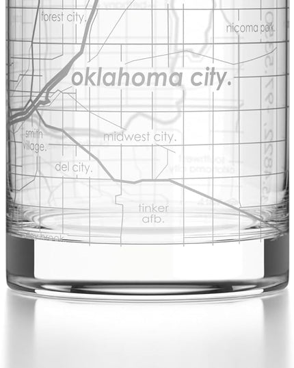 Well Told Engraved Oklahoma City Oklahoma Map Rocks Glass, Old Fashioned Glassware (11 oz, Clear) Etched Bourbon Tumbler, Gifts For Whiskey Lovers