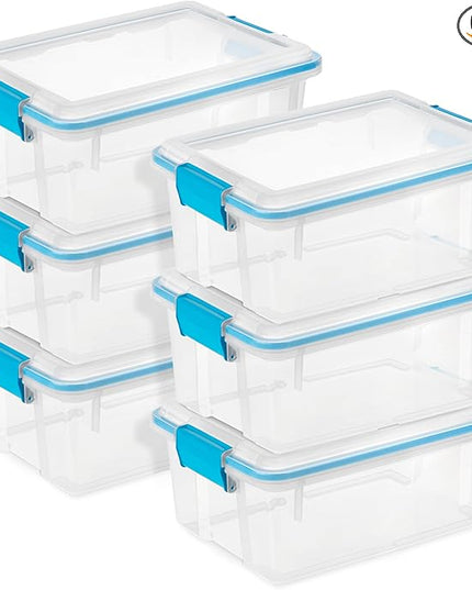 Sterilite 6-Pack Gasket Box, Weather-Resistant Storage Bins with Latching Lids, 12 Quart - Heavy-Duty Organizing Containers for Closet, Bathroom, and Office