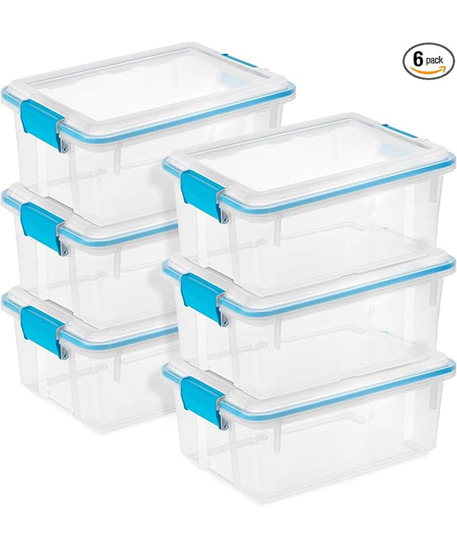 Sterilite 6-Pack Gasket Box, Weather-Resistant Storage Bins with Latching Lids, 12 Quart - Heavy-Duty Organizing Containers for Closet, Bathroom, and Office