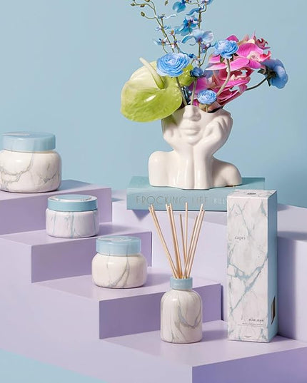 Capri Blue Reed Diffuser Set - Modern Marble Oil Diffuser, Sticks & Aroma Oil - Air Freshener for Home Decor - Blue Jean Scents (5.7 fl oz)