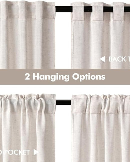MIULEE Farmhouse Kitchen Curtains 24 Inch Length 2 Panels, Soft Thick Linen Textured Natural White Semi Sheer Light Filtering Short Cafe Tier Curtains for Small Half Window Back Tab Rod Pocket