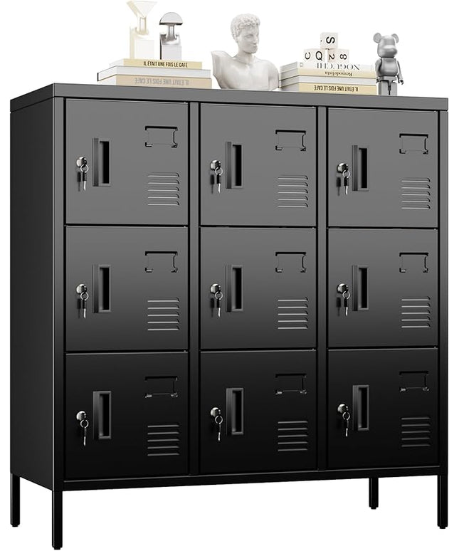 Aobabo 9 Doors Steel Storage Locker Cabinet for Employees, Metal Locker for School Office Gym Bedroom, Industrial Storage, Black, Assembly Required