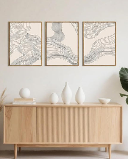 ANHUIB Neutral Canvas Wall Art Modern Abstract Canvas Painting Beige Wall Decor 12x16 Inch Set of 3 for Living Room Bedroom Bathroom
