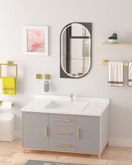 Bathroom Accessory Towel Bar Set: 5 Pieces Gold Bathroom Hardware Square SUS304 Stainless Steel - 24 Inch Wall Mounted Towel Rack&Toilet Paper Holder&Towel Ring and Towel Hook