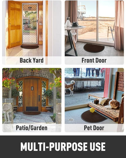 tchdio Door Mat Outdoor Indoor Entrance Doormat-Semicircular Durable Rubber Non Slip Front Door Mat for Outside Inside Entry Entryway Dirt Trapper WelcomeMat for Muddy Paws and Shoes-Brown 17”x30”