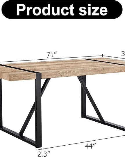 71'' Dining Table for 6-8, Wood Kitchen Table with Metal Legs, Dinner Table for 6-8 for Home Dining Room Living Room