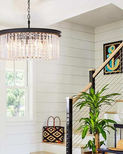 Modern Luxury Black Crystal Chandelier, 20" Small Pendant Light for Entryway, Dining Room, Foyer, Kitchen, Hallway