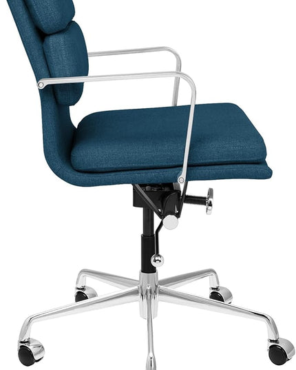 Laura Davidson Furniture SOHO II Padded Management Office Chair - Mid Back Desk Chair with Arm Rest, Swivel & Cushion Availability, Made of Poly-Cotton Fabric, Dark Blue Fabric, Computer Chair
