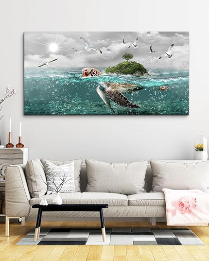 Canvas Wall Art For Living Room Large Size Wall Decor For Bedroom Artwork For Walls Pictures Sea Turtles Canvas Art Prints Bathroom Decoration Blue Ocean Paintings Ready To Hang Room Home Decorations