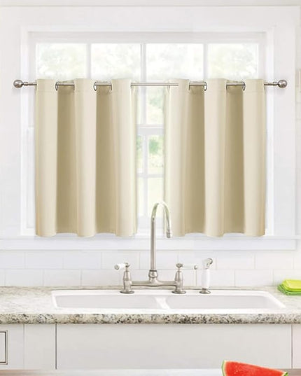ChrisDowa Small Window Curtains for Kitchen and Bedroom - Grommet Short Thermal Insulated Room Darkening Curtains (2 Panels, Beige, 42 x 36 Inch)