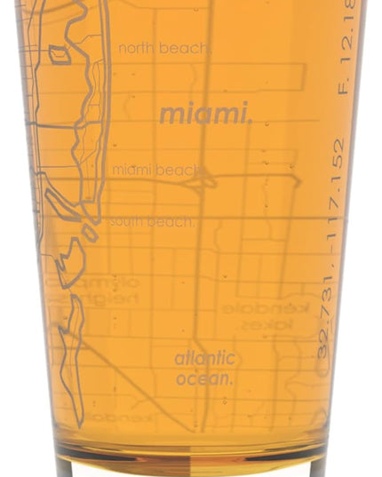 Well Told Engraved Miami Florida Map Pint Glass, Etched Beer Gift (16 oz, Clear) City Map Pint, Custom City Glassware, Gifts For Beer Lovers