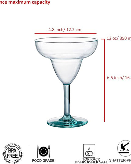 KOXIN-KARLU Classic 12 ounce Plastic Margarita Glasses Acrylic Glasses, set of 6 Multicolor