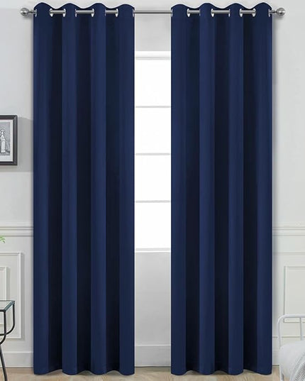 Yakamok Blackout Curtains Room Darkening Thermal Insulated Window Panels,Solid Grommet Top Drapes for Bedroom/Living Room(52Wx90L, Navy Blue, 2 Panels)