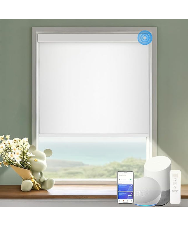 Motorized Blinds with Remote Cordless Automatic Motorized Shades Custom Blinds for Windows Smart Curtains Compatible with Alexa Google Home(Light Filtering Jacquard White,W30 x H72in)