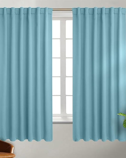 BGment Rod Pocket and Back Tab Blackout Curtains for Bedroom - Thermal Insulated Room Darkening Curtains for Living Room, Set of 2 Panels (52 x 63 Inch, Aqua)