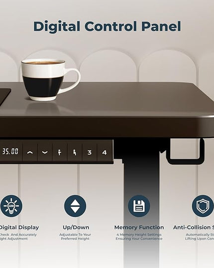 Adjustable Stand Up Desk with Memory Preset, Standing Desks 55 x 24 Inch Electric Home Office Desk Computer Workstation Splice Black Top + Black Frame