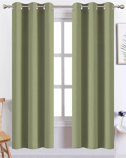 Yakamok Blackout Curtains Room Darkening Thermal Insulated with Grommet Window Curtain for Bedroom, 38Wx72L inch, Sage Green, 2 Panels